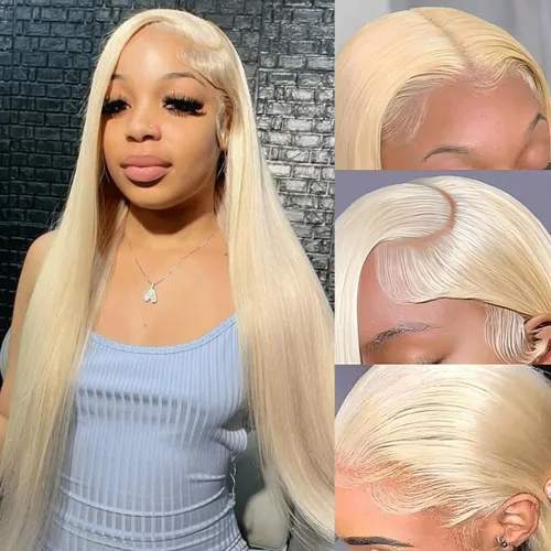 Miniatura 29 de Peluca de cabello humano 613 con encaje frontal 13x6 HD transparente densidad 180% rubia, pelucas de cabello humano con encaje frontal Peluca