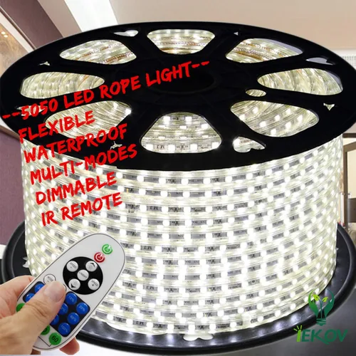 Tira de luz LED de color blanco, AC 110-120V Flexible/Resistente al agua/Función de múltiples modos/Regulable SMD5050 Tira de luces LED de neón con