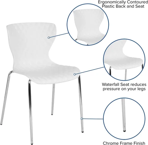 Miniatura 4 de Flash Furniture Silla apilable de plástico blanco con diseño contemporáneo Lowell
