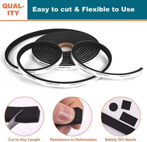 Miniatura 3 de Burlete para puerta – Cinta adhesiva de espuma insonorizada para ventanas, 1/2 pulgada de ancho x 1/4 pulgadas de grosor, 2 rollos en total 33 pies