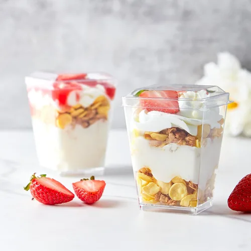Miniatura 5 de Kucoele Paquete de 100 tazas de postre de plástico de 5 onzas con tapas y cucharas, tazas de parfait transparentes, tazas de pudín, mini tazas