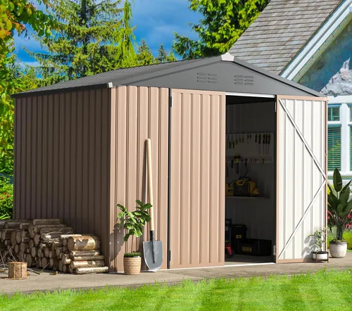 Miniatura 2 de AECOJOY Cobertizo de almacenamiento al aire libre de 5 x 3 pies, pequeño cobertizo de metal con puerta con cerradura, almacenamiento de utilidad