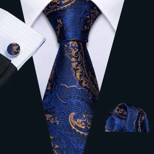 Miniatura 6 de YOHOWA Conjunto de corbata de boda para hombre, corbatas de cachemira con pañuelo, gemelos de seda formal para negocios