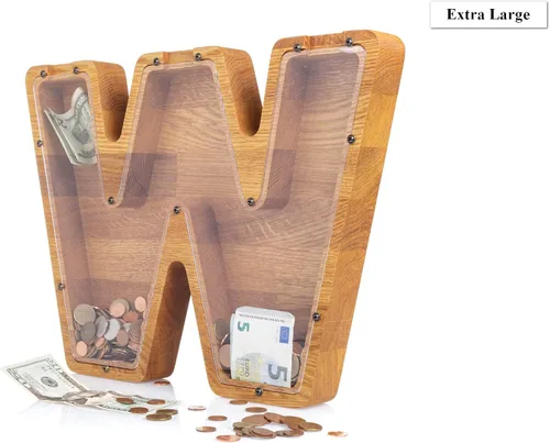 Miniatura 8 de Alcancía de madera personalizada con letra para niños, niñas y adultos, bancos de monedas de madera de roble duradero, 3 tamaños para elegir