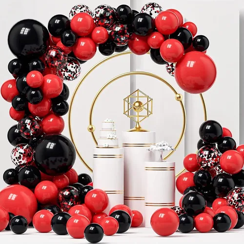 Miniatura 7 de Globos rojos y negros, 57 globos rojos de 12 pulgadas, globos negros para bodas, Año Nuevo, graduación, decoración de fiesta de cumpleaños