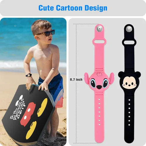 Miniatura 6 de Paquete de 2 soportes para AirTag para niños, pulseras de Airtag impermeables para niños con bonito diseño de dibujos animados, cobertura completa