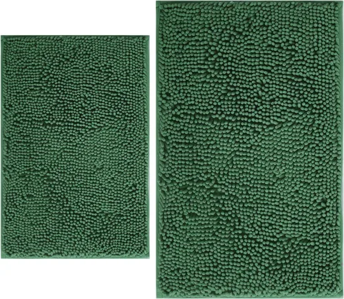 Miniatura 29 de Juegos de alfombras de baño de 2 piezas, alfombra de baño de felpilla extra suave ultra absorbente, alfombra de baño con base antideslizante de PVC