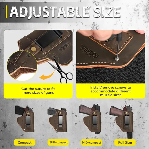Miniatura 2 de Funda de pistola universal de cuero IWB/OWB para hombre y mujer, derecha/izquierda, funda oculta compatible con Glock 17/19/23/26/42/43X, Taurus