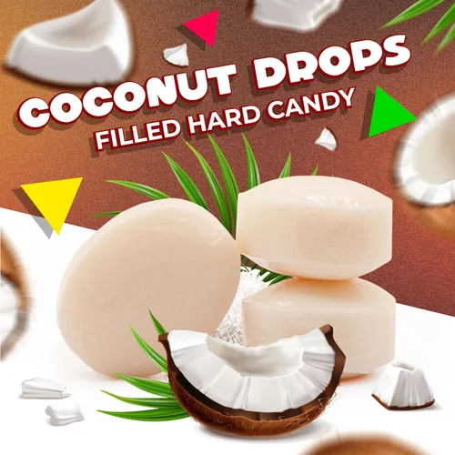Miniatura 3 de Caramelo de coco Bolsa de 1 libra – 90 unidades Caramelo duro envuelto individualmente Relleno cremoso Golosinas tropicales para aperitivos