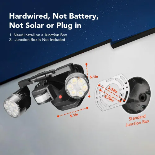 Miniatura 2 de OREiN Luz de seguridad con sensor de movimiento para exteriores, luz LED reflectora de doble cabeza ajustable, 3 modos