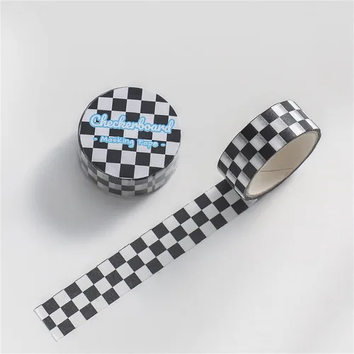 Miniatura 2 de BWESOO Cinta decorativa Washi cinta adhesiva compacta con patrón de tablero de ajedrez, cinta de papel DIY resistente a la decoloración para artes