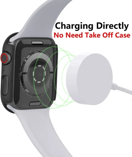 Miniatura 5 de Estuche duro mate para Apple Watch Series 7 8 9 41mm, protector de pantalla de vidrio templado, estuche con cobertura completa, amortiguador a Negro