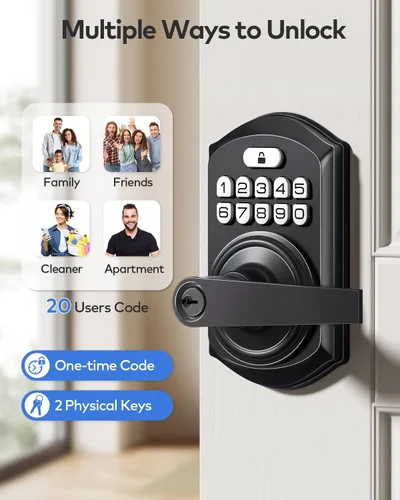 Miniatura 2 de TEEHO TE004 Cerradura de puerta con teclado de entrada sin llave con asa, cerradura electrónica digital inteligente para puerta