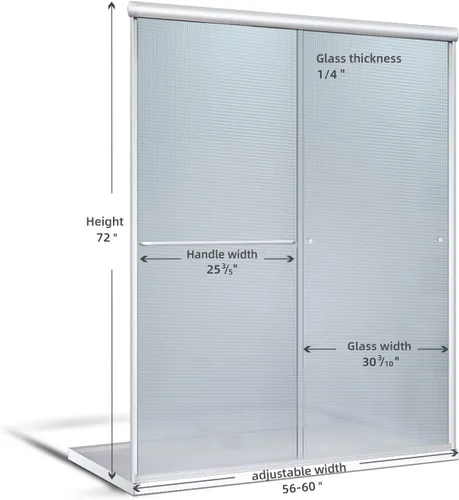 Miniatura 7 de SUNNY SHOWER Puerta deslizante para ducha con medio marco, 1/4"(6mm) de vidrio, acabado de níquel cepillado, puerta de baño deslizante, 48 pulgadas