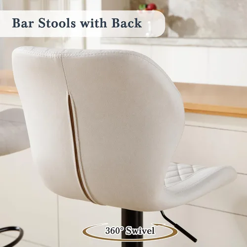 Miniatura 4 de Taburetes de bar modernos, taburetes de bar giratorios con respaldo alto, taburetes de bar de tela ajustables para sillas de isla de cocina