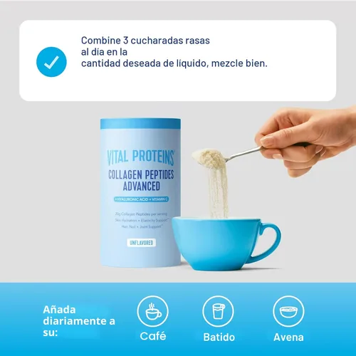 Miniatura 9 de Vital Proteins - Péptidos de colágeno en polvo avanzados con ácido hialurónico y vitamina C, suplementos de colágeno, sin sabor, 12 porciones