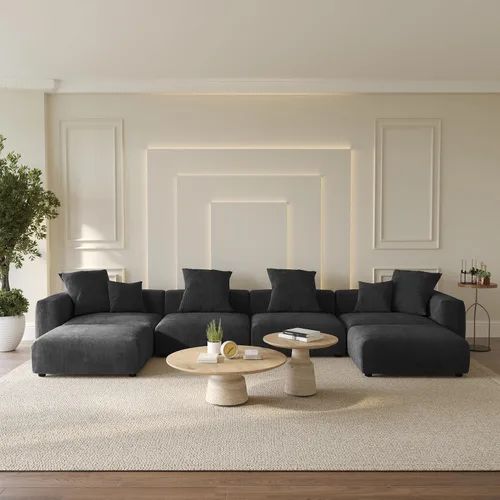 Miniatura 44 de WJShome Cloud Couch Sofá Seccional Modular, Sofá en Forma de L de 102 pulgadas con Otomana, Sofá de Pana Beige de 3 Asientos, Sofá Seccional