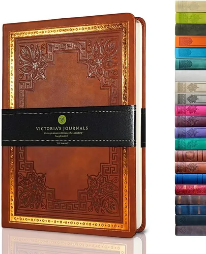 Miniatura 13 de VICTORIA'S JOURNALS Diario Vintage de Cuero Sintético con Tapa Dura Cuaderno Rayado Diario de Viaje de Aspecto Antiguo, Tamaño A5 5.7'' x 8.1'' Gris