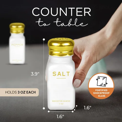 Miniatura 3 de Juego de saleros y pimenteros dorados de Brighter Barns - Decoración moderna de cocina, decoración y accesorios de cocina en blanco y dorado