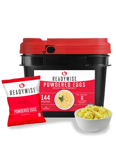 ReadyWise Suministro de Alimentos de Emergencia - Cubo de Huevos en Polvo Liofilizados de 144 Porciones, Comidas Proteicas, Alimentos de