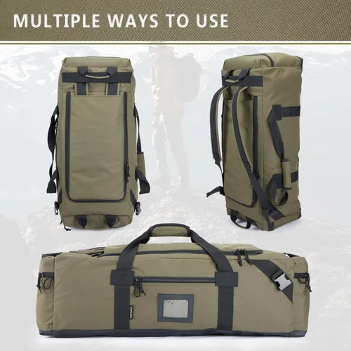 Miniatura 4 de Bolsa de lona grande de 86 litros para viajes, gimnasio y deportes, poliéster repelente al agua, correas ocultas, compartimento para zapatos, bolsa