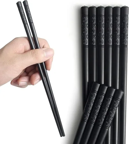 YFWOOD 5 pares de palillos, palillos reutilizables aptos para lavavajillas, antideslizantes, de 9.4 pulgadas - Negro