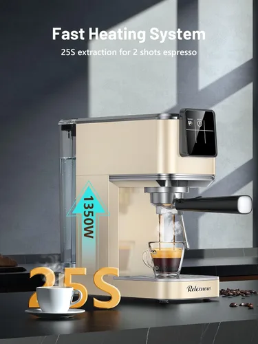 Miniatura 3 de RELEXNOW Máquina de café expreso, 20 bares, espumador de leche y panel LCD, máquina de café caliente y helado, máquina de café espresso de acero