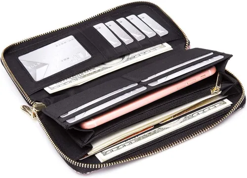 Miniatura 76 de Cartera de mano para mujer, estilo bohemio, con RFID, elegante, espaciosa con correa para viajes, capacidad para tarjetas, teléfono, dinero