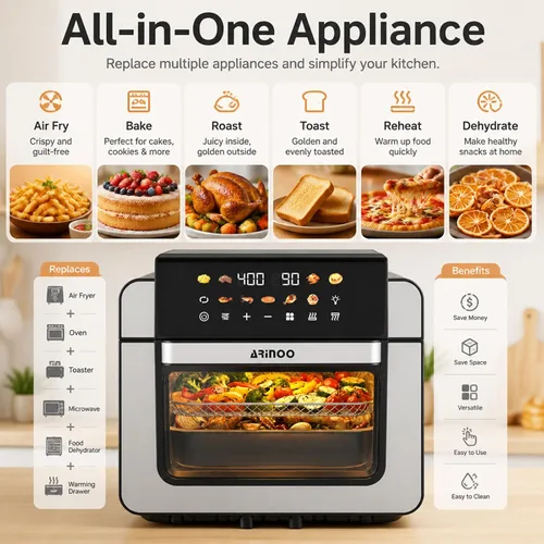 Miniatura 6 de Combo de horno tostador con freidora de aire de 16 cuartos con revestimiento de cerámica sin PFAS y ventana de visión, horno de convección XL 9