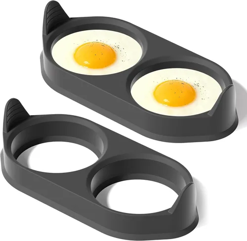 Anillos de huevo de silicona para cocinar, paquete de 2 moldes con diseño a prueba de fugas, anillos de cocción de huevo libres de BPA y
