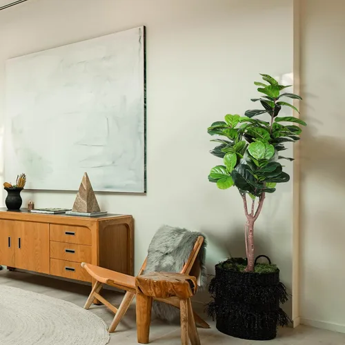 Miniatura 7 de LYERSE Árbol de higuera artificial de hoja de violín, planta de ficus lyrata falsa de 5 pies con 78 hojas de violín decorativas en maceta