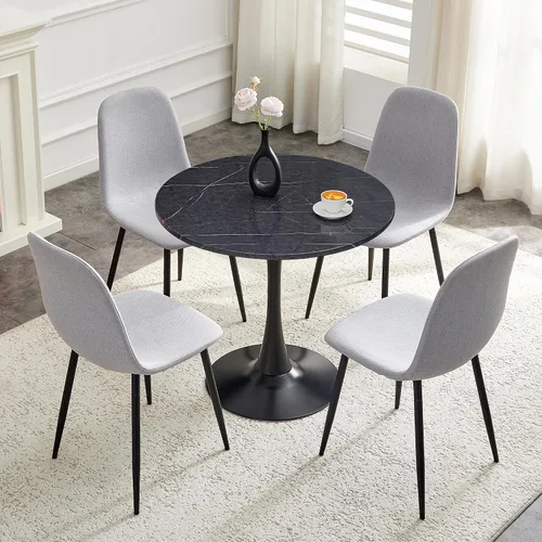 Miniatura 16 de Mesa redonda de cocina y sillas para 4, mesa de comedor redonda pequeña con sillas de gamuza de tela, juego de mesa de bistró de 32 pulgadas