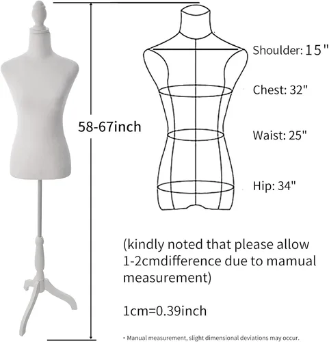 Miniatura 4 de Maniquí de Vestido Femenino Torso con Soporte de Trípode Ajustable para Exhibición de Vestidos y Joyas (Blanco)