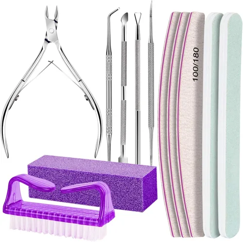 Miniatura 10 de FANDAMEI Kit de cuidado de uñas, limas de uñas 100/180, bloque de pulidor de uñas, pinzas de cutícula, cortador de cutícula, empujador de cutícula