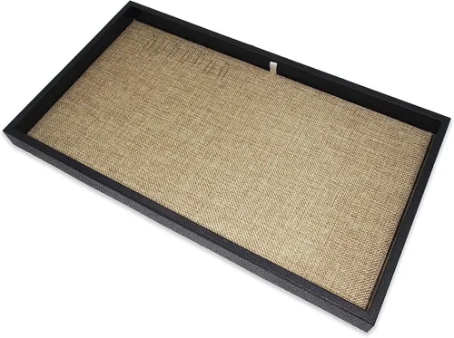 Miniatura 5 de CuteBox Bandeja de plástico negro con almohadilla de arpillera para minoristas, mercancías, joyas, exhibición, organización, almacenamiento, uso