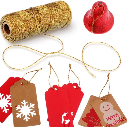 Miniatura 3 de Pangda 2 Rollos 200 Metros Cordel de Navidad Metálico para Panaderos, Cordel Decorativo para Envolver Regalos, Cordel para Manualidades, Cordel