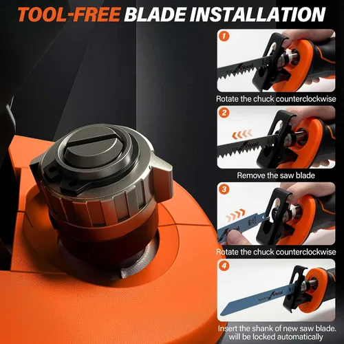 Miniatura 3 de Sierra de vaivén inalámbrica compatible con batería DEWALT 20V LI-ION. Sierra eléctrica recíproca con motor sin escobillas y 4 cuchillas, Para