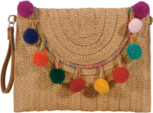 YYW Bolso de paja con paja, bolso de hombro de paja para mujer, para verano, playa, crucero, sobre, embrague, bolsa de rafia