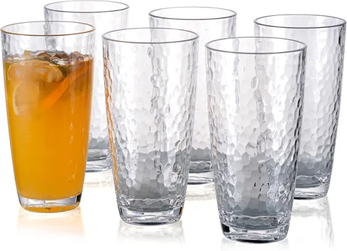KOXIN-KARLU Hammered - Vasos de plástico de 26 onzas, juego de 6 vasos acrílicos transparentes