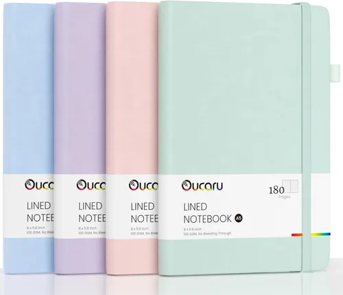 Miniatura 41 de Oucaru Cuaderno rayado, paquete de 4, 180 páginas, diarios A5 para escribir, papel grueso de 100 GSM, cuadernos pequeños diarios para mujeres y 4