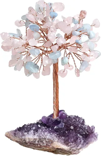Miniatura 11 de Nupuyai Árboles de dinero de cristal natural con base de racimo de amatista, figura decorativa de piedra de cristal para decoración de escritorio
