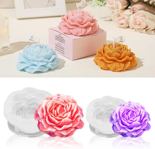 Miniatura 14 de MGLIFEUL 8 piezas de rosa flor tulipán peonía corazón vela jabón cera molde de silicona del Día de San Valentín para pequeñas velas de mantequilla