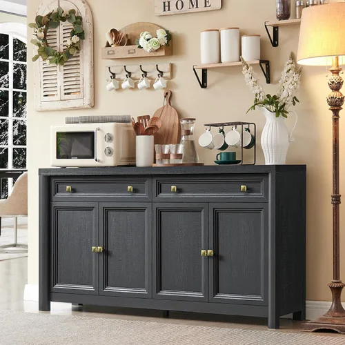 Standifurno Gabinete de buffet de casa de campo, aparador grande de 59" con credenza de almacenamiento con estantes y 4 puertas, consola de barra de