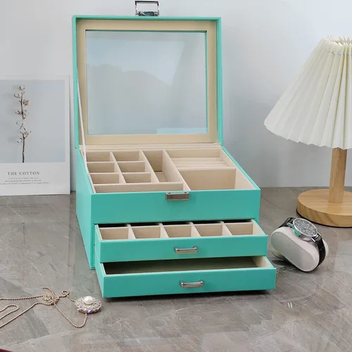 Miniatura 6 de BOOVO Clear Lid Jewelry Box For Girl,3 Layers Jewelry Organizer boxes For Women Turquoise Earring Jewelry Box For Girl Necklace Ring Bracelet