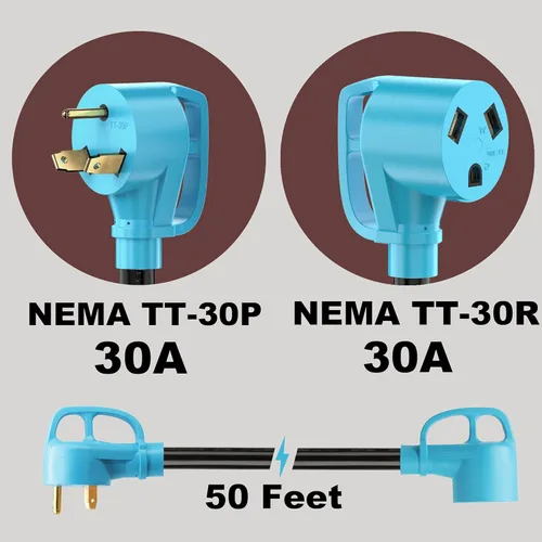 Miniatura 2 de CircleCord Cable de extensión de alimentación caravana de 30 amperios de 50 pies, resistente calibre 10, 3 alambres de cobre puro STW con mango