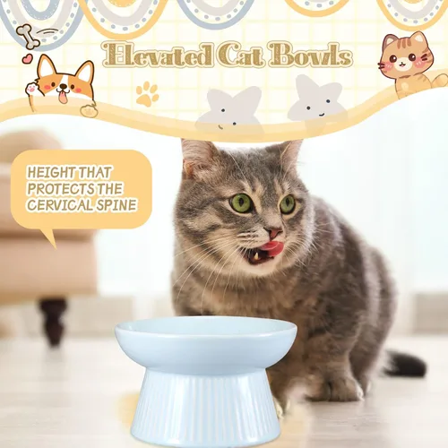 Miniatura 5 de Layhit Paquete de 2 cuencos elevados de alimentación lenta para gatos, cuencos elevados de cerámica para comida para gatos, anti vómitos, comedero