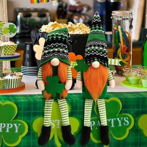 Miniatura 4 de BINSUNS Gnomos de peluche del día de San Patricio, 2 piezas de gnomos verdes irlandeses Tomte, muñeco de gnomos para decoración del día de San