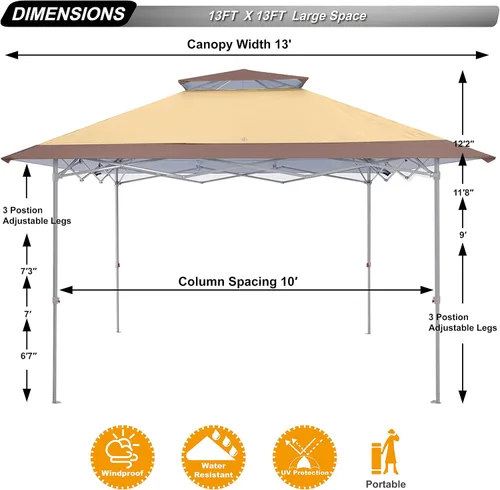 Miniatura 2 de ABCCANOPY - Tienda de campaña con toldo de 10 x 10 con 4 paredes laterales extraíbles y bolsa enrollable, 4 bolsas de peso y red de 10 pies y media