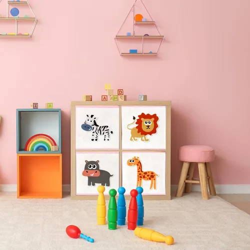 Miniatura 6 de Berlune Caja de almacenamiento plegable de 6 piezas de cubo de animales de 10 x 10 pulgadas, cestas de cubo de tela no tejida y cartón para niños