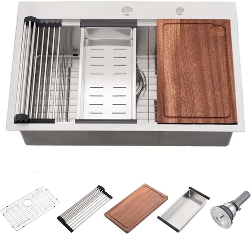 Miniatura 20 de Fregadero de cocina de cascada negro de 30 pulgadas con grifo extraíble, fregadero de cascada de 30 x 18 pulgadas, pantalla digital negra